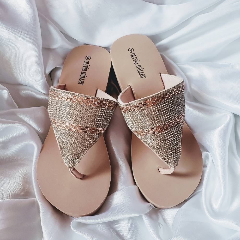 Olivia Miller Wedge Beaded Stripe Sandal